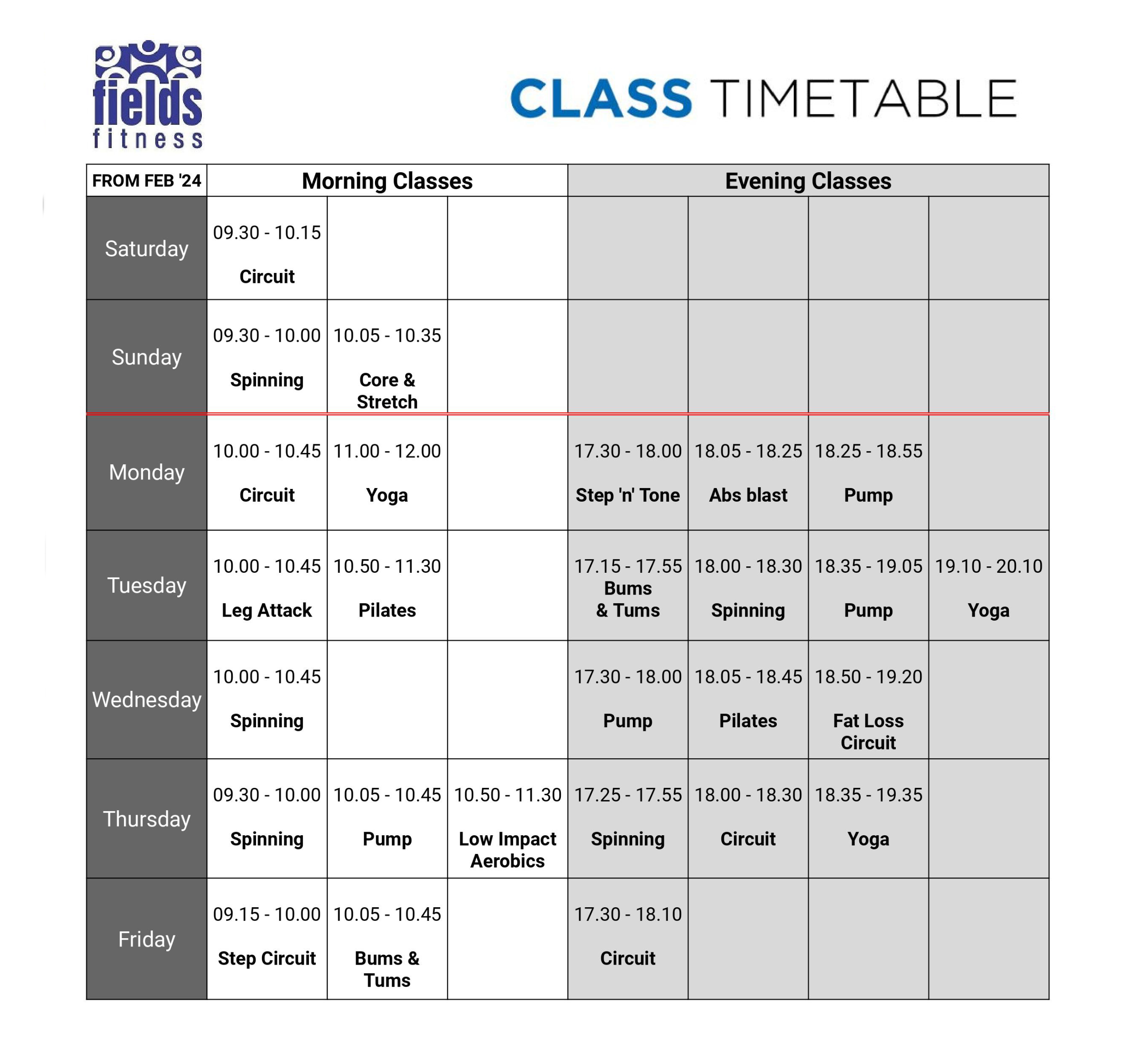 view class timetable